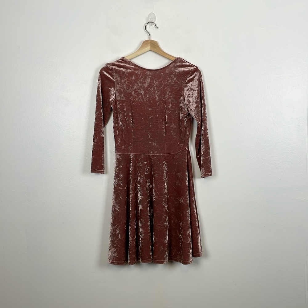 Topshop Womens 2 Crushed Velvet Fit Flare Open Back Skater Pink Pullover Dress